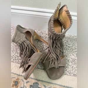 Chinese Laundry Taupe Fringe Heels